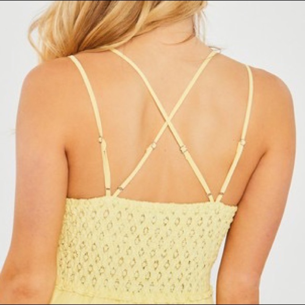 Large Yellow LoveTree Free Spirit Floral Crochet Lace Printed Flowy Mini Dress - Picture 4 of 12